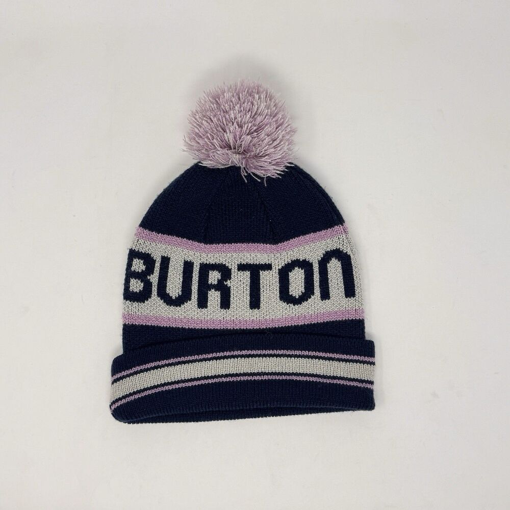Burton Snowboard Beanie Knit Winter Pom Pom Hat Blue Purple One Size Fits All